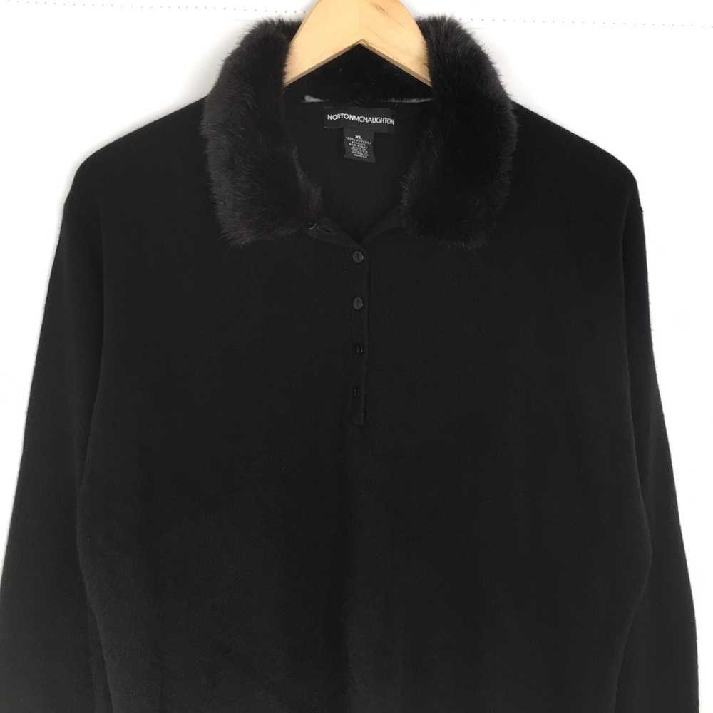 Norton McNaughton Black Sweater Top Faux Fur Collar Women’s Size XL - Picture 2 of 10